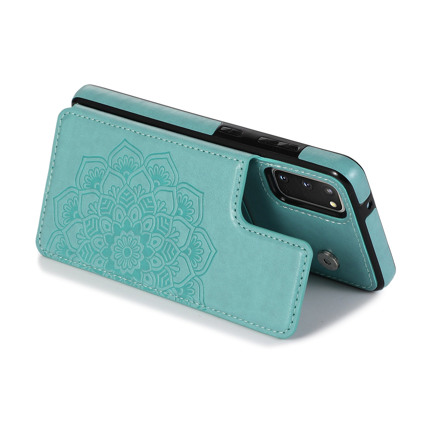 Imprint Mandala Flower PU Leather + TPU Phone Casing for Samsung Galaxy S20 4G/S20 5G - Sky Blue