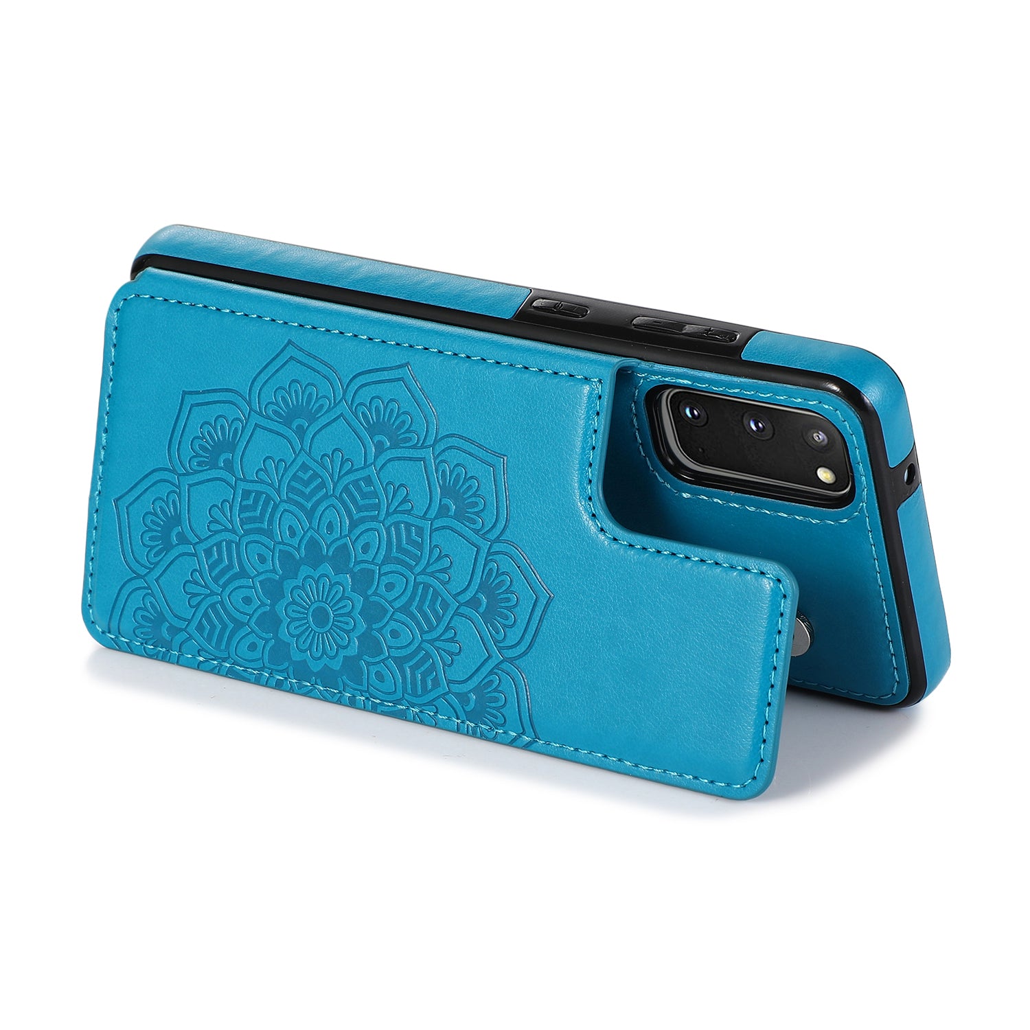 Imprint Mandala Flower PU Leather + TPU Phone Casing for Samsung Galaxy S20 4G/S20 5G - Dark Blue