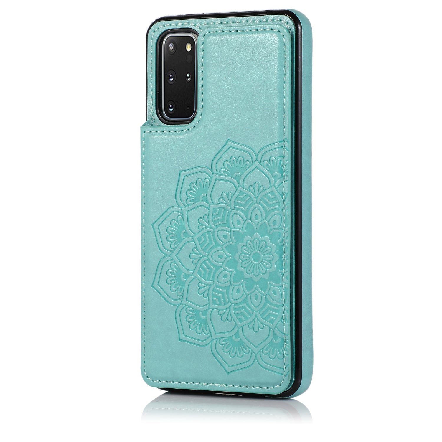 Imprint Mandala Flower PU Leather + TPU Hybrid Kickstand Case for Samsung Galaxy S20 Plus - Sky Blue