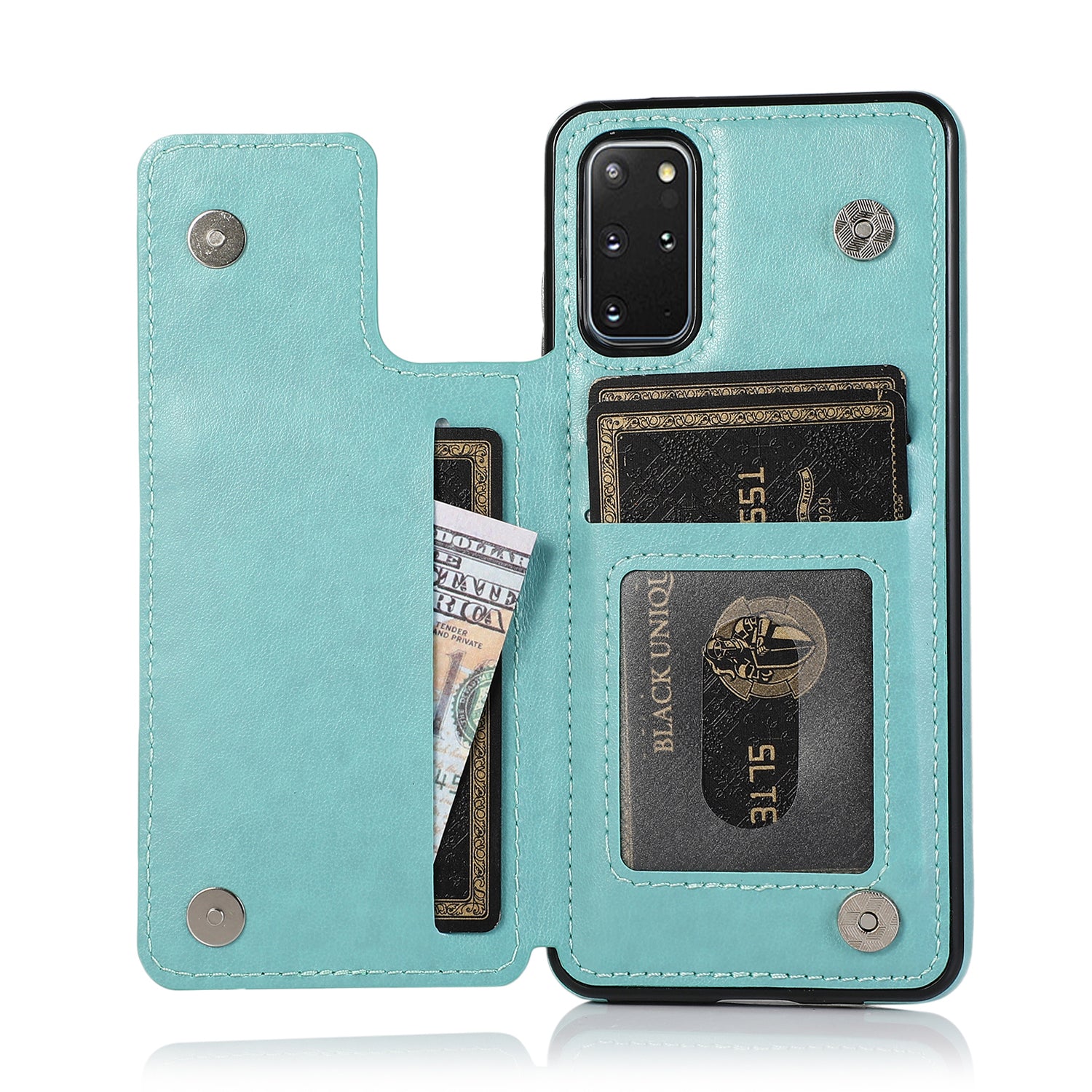 Imprint Mandala Flower PU Leather + TPU Hybrid Kickstand Case for Samsung Galaxy S20 Plus - Sky Blue