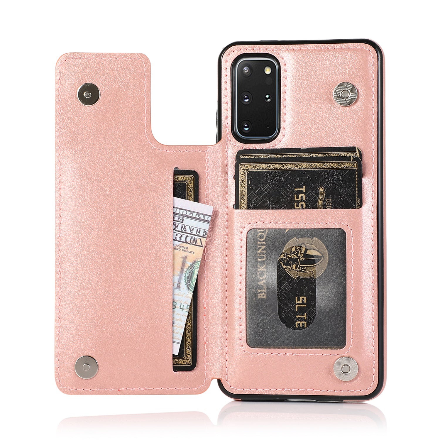 Imprint Mandala Flower PU Leather + TPU Hybrid Kickstand Case for Samsung Galaxy S20 Plus - Rose Gold