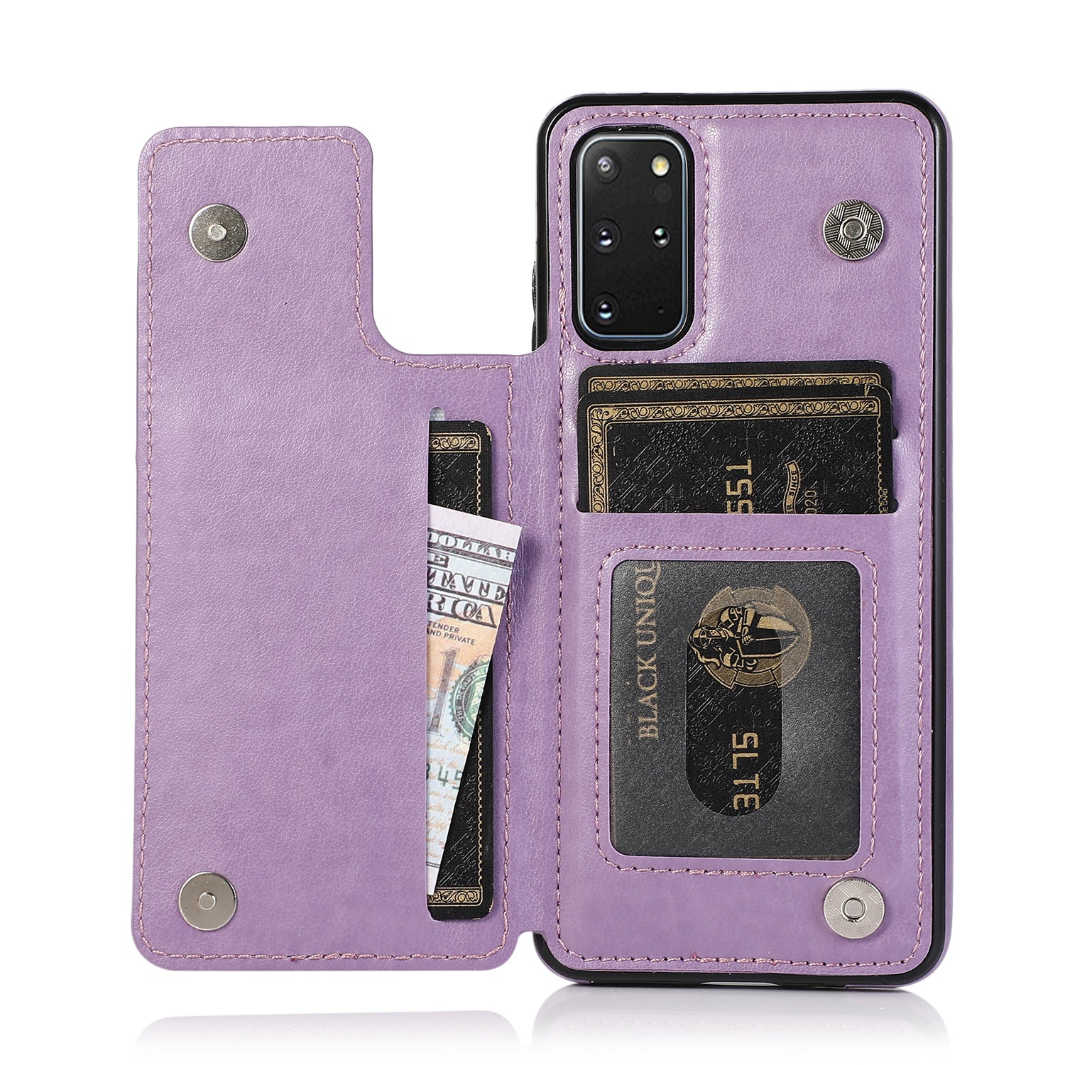 Imprint Mandala Flower PU Leather + TPU Hybrid Kickstand Case for Samsung Galaxy S20 Plus - Purple