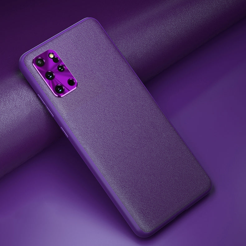 Solid Color PU Leather Coated Soft TPU Case for Samsung Galaxy S20 Plus - Purple