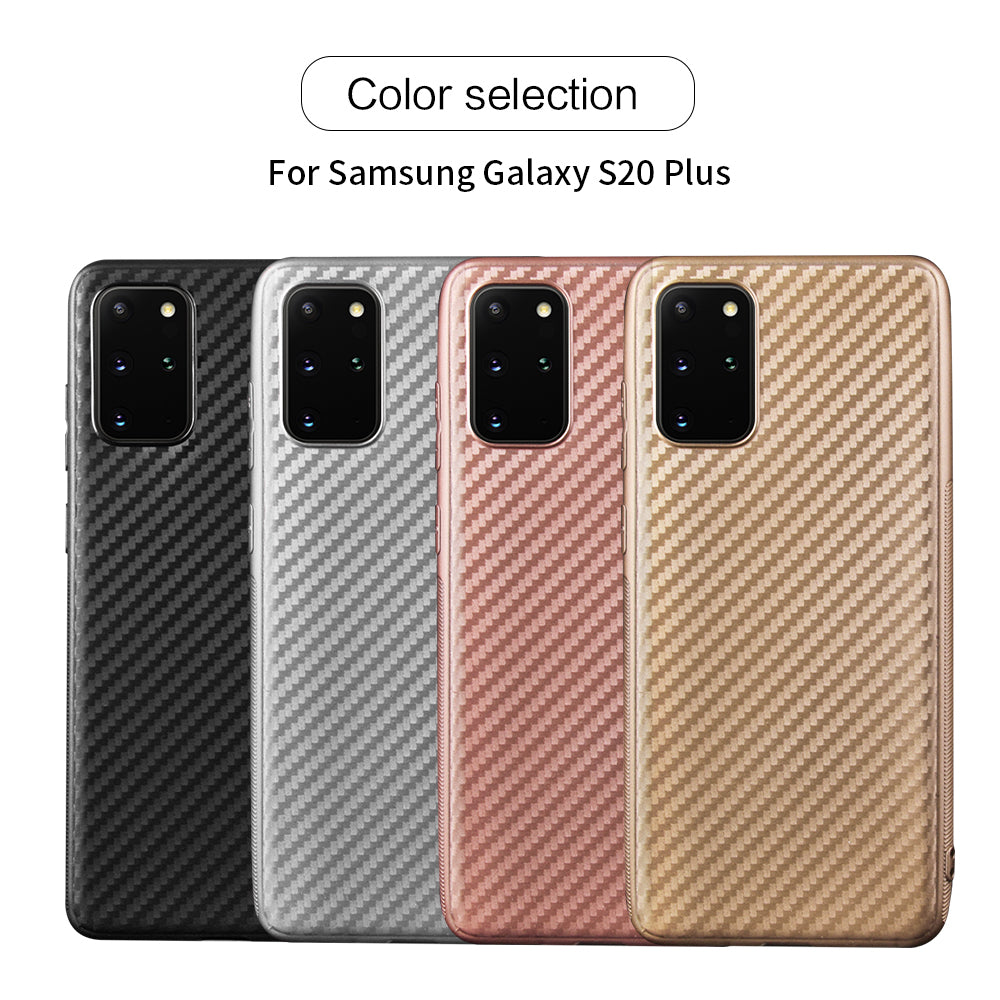 Carbon Fiber Texture Soft TPU Back Protector Cover for Samsung Galaxy S20 Plus - Black