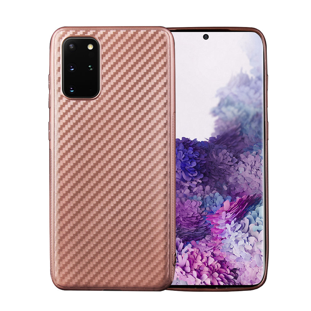 Carbon Fiber Texture Soft TPU Back Protector Cover for Samsung Galaxy S20 Plus - Rose Gold