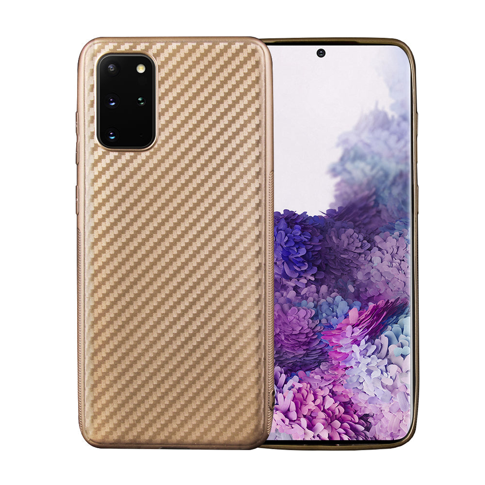 Carbon Fiber Texture Soft TPU Back Protector Cover for Samsung Galaxy S20 Plus - Gold