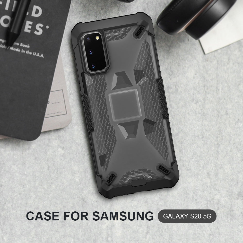 Robot Series Shockproof Anti-dropping TPU Phone Case for Samsung Galaxy S20 4G/S20 5G - Black/Transparent Grey