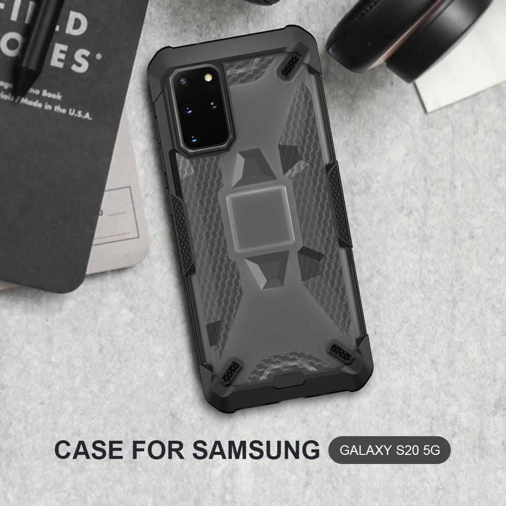 Robot Series Shockproof Anti-dropping TPU Phone Shell for Samsung Galaxy S20 Plus - Black/Transparent Grey