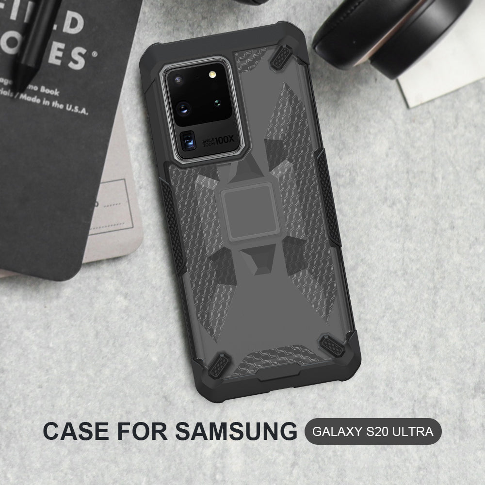 Robot Series Shockproof Anti-dropping TPU Phone Cover for Samsung Galaxy S20 Ultra - Black/Transparent Grey