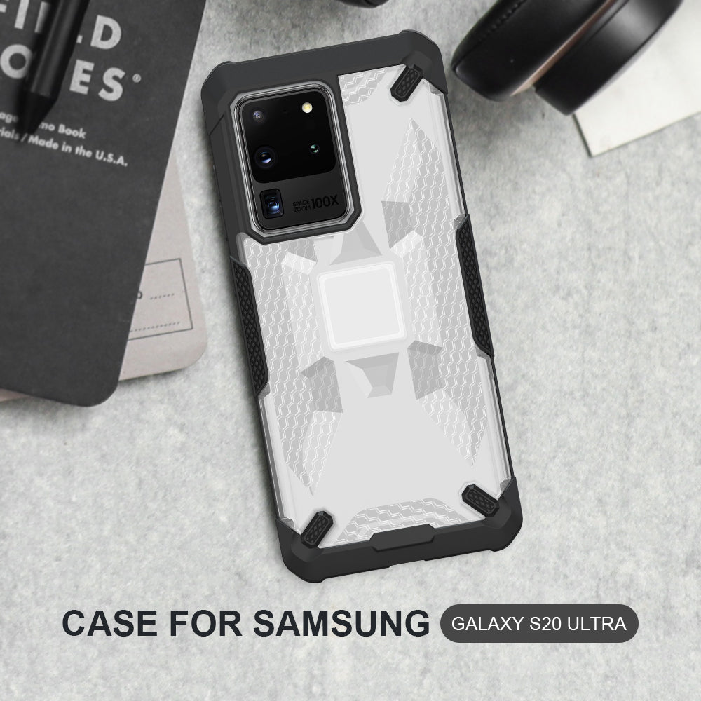 Robot Series Shockproof Anti-dropping TPU Phone Cover for Samsung Galaxy S20 Ultra - Black/Transparent