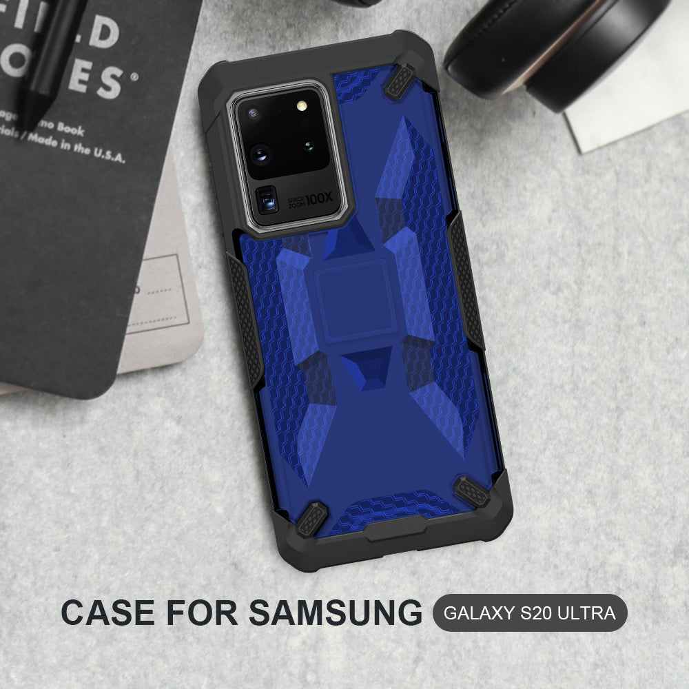 Robot Series Shockproof Anti-dropping TPU Phone Cover for Samsung Galaxy S20 Ultra - Black/Transparent Blue