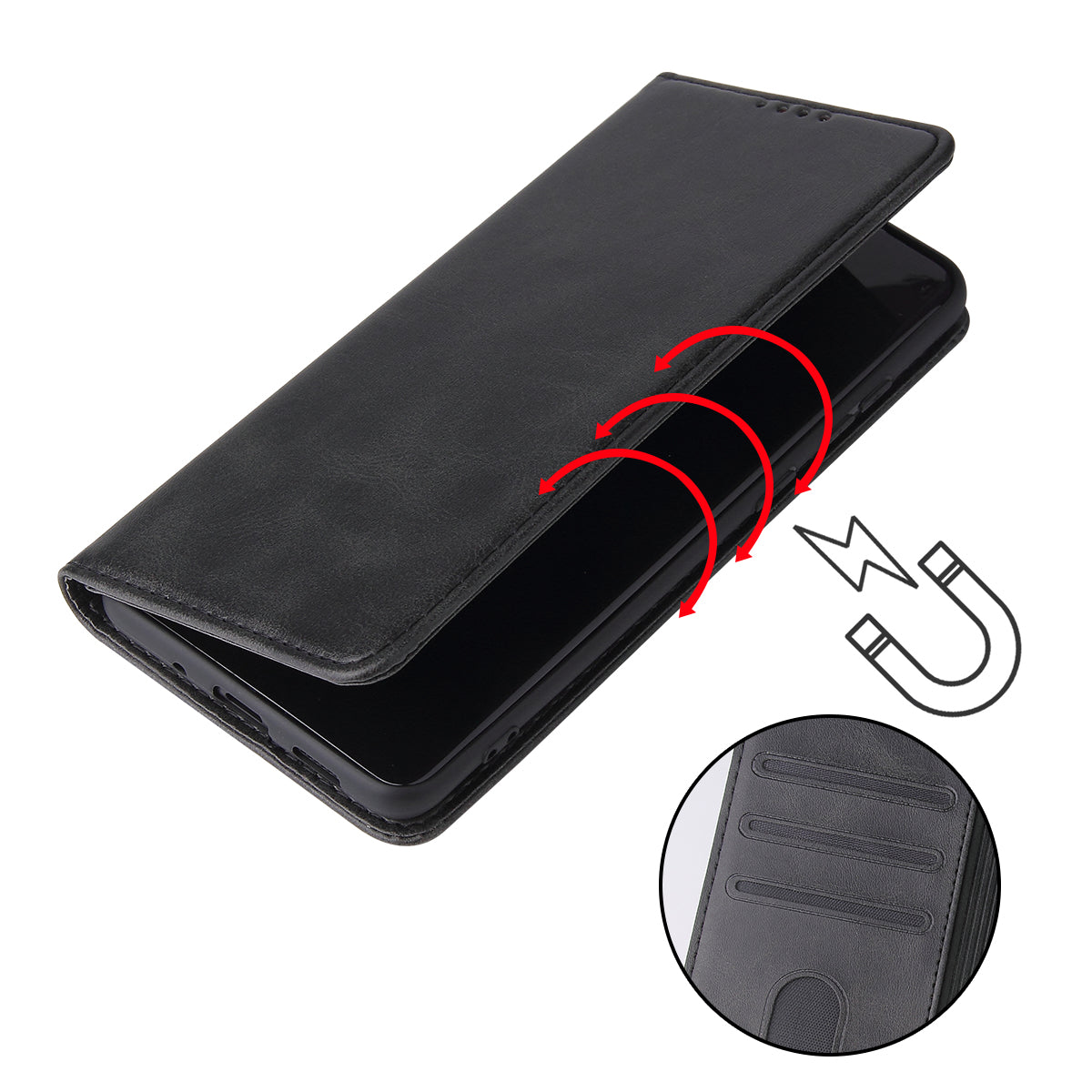 Business Style Auto-absorbed Leather Wallet Mobile Phone Case for Samsung Galaxy S20 4G/S20 5G - Black