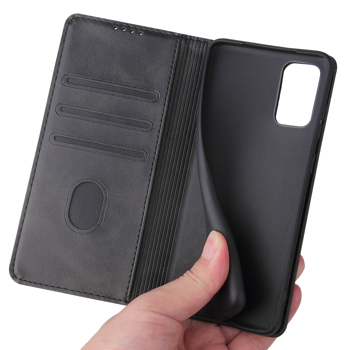 Business Style Auto-absorbed Leather Wallet Mobile Phone Case for Samsung Galaxy S20 4G/S20 5G - Black