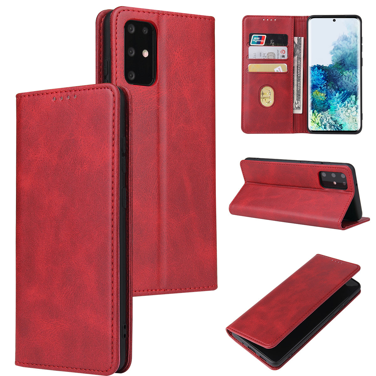 Business Style Auto-absorbed Leather Wallet Mobile Phone Case for Samsung Galaxy S20 4G/S20 5G - Red