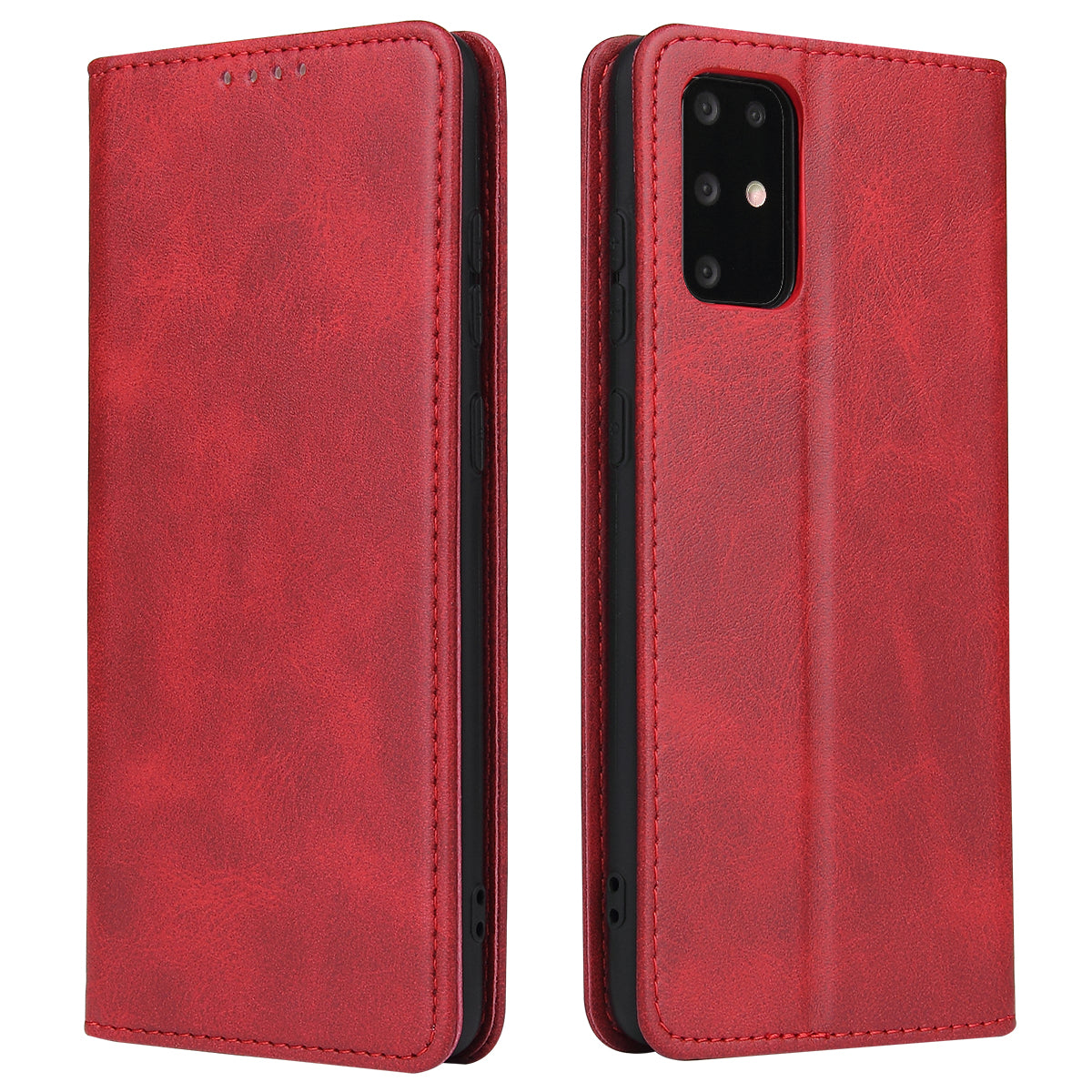 Business Style Auto-absorbed Leather Wallet Mobile Phone Case for Samsung Galaxy S20 4G/S20 5G - Red