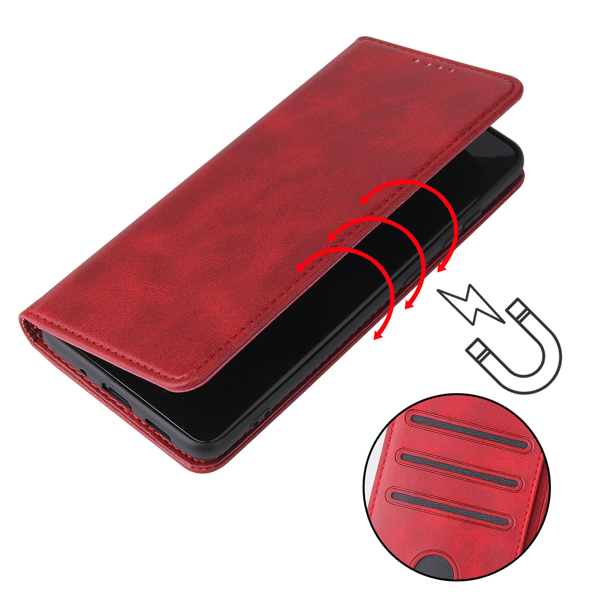 Business Style Auto-absorbed Leather Wallet Mobile Phone Case for Samsung Galaxy S20 4G/S20 5G - Red