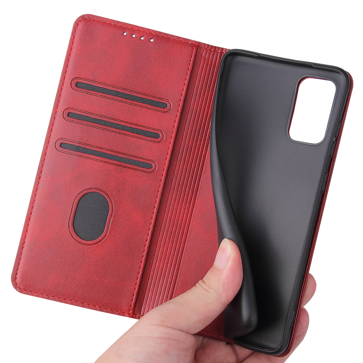 Business Style Auto-absorbed Leather Wallet Mobile Phone Case for Samsung Galaxy S20 4G/S20 5G - Red