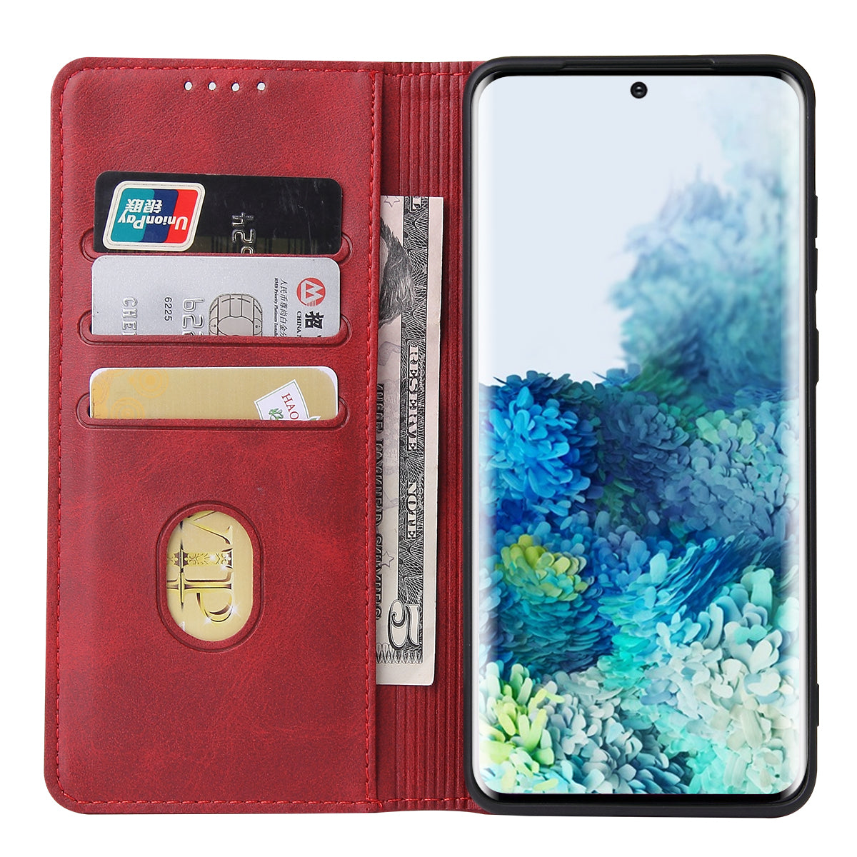 Business Style Auto-absorbed Leather Wallet Mobile Phone Case for Samsung Galaxy S20 4G/S20 5G - Red