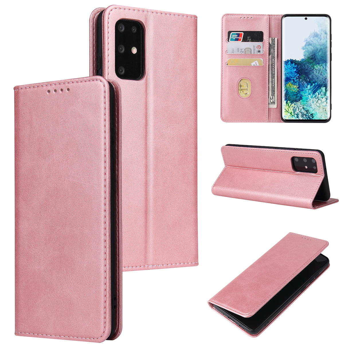 Business Style Auto-absorbed Leather Wallet Mobile Phone Case for Samsung Galaxy S20 4G/S20 5G - Rose Gold