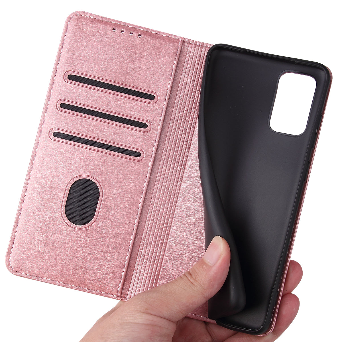 Business Style Auto-absorbed Leather Wallet Mobile Phone Case for Samsung Galaxy S20 4G/S20 5G - Rose Gold