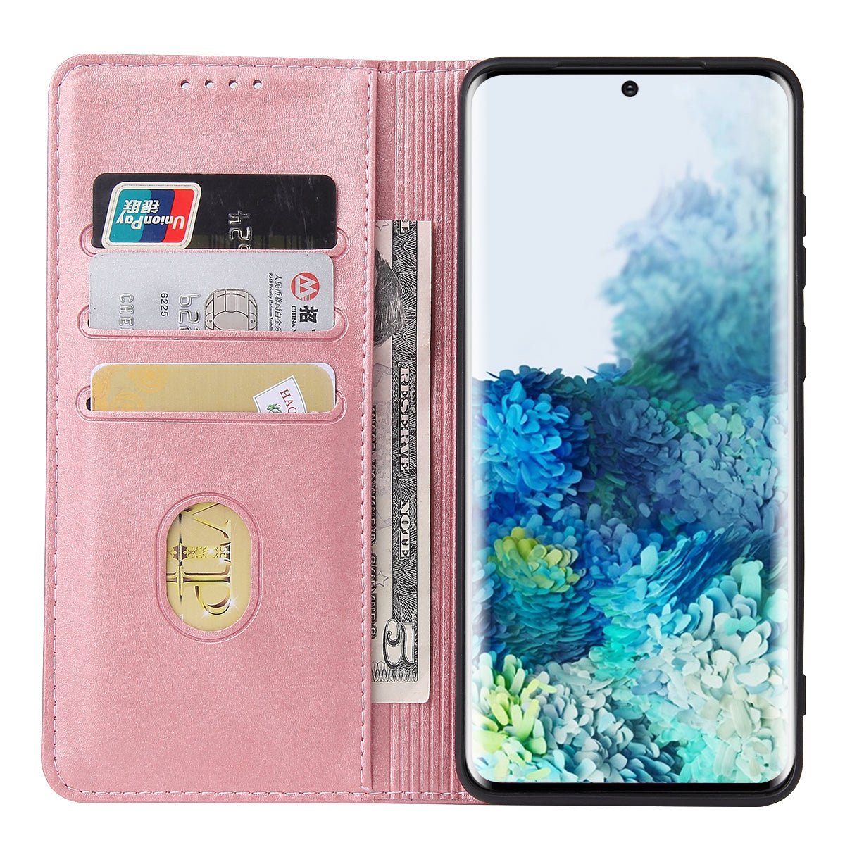 Business Style Auto-absorbed Leather Wallet Mobile Phone Case for Samsung Galaxy S20 4G/S20 5G - Rose Gold