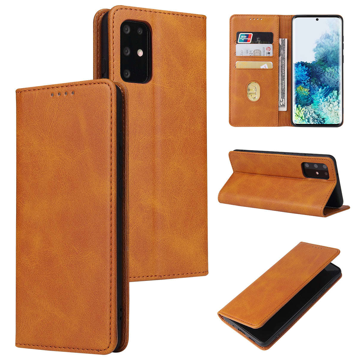 Business Style Auto-absorbed Leather Wallet Mobile Phone Case for Samsung Galaxy S20 4G/S20 5G - Brown