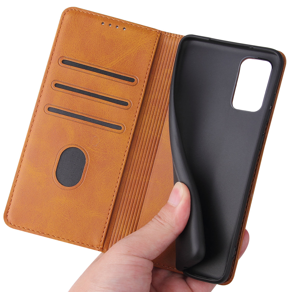 Business Style Auto-absorbed Leather Wallet Mobile Phone Case for Samsung Galaxy S20 4G/S20 5G - Brown