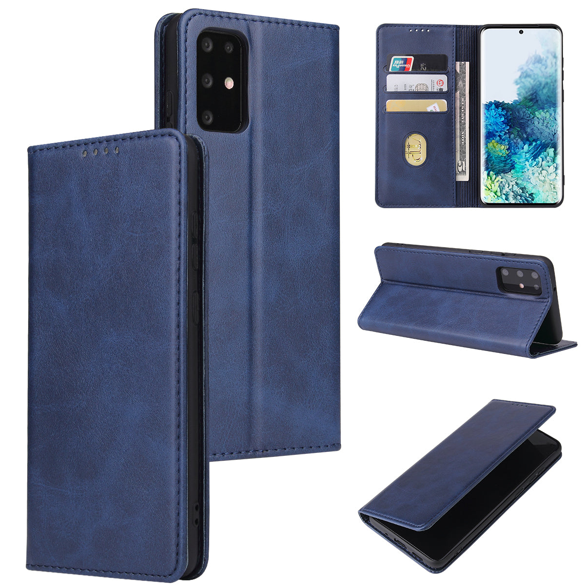 Business Style Auto-absorbed Leather Wallet Mobile Phone Case for Samsung Galaxy S20 4G/S20 5G - Blue