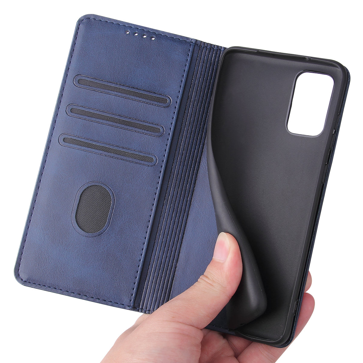 Business Style Auto-absorbed Leather Wallet Mobile Phone Case for Samsung Galaxy S20 4G/S20 5G - Blue