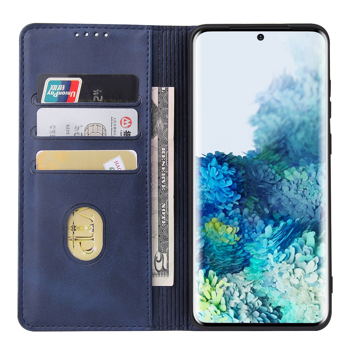 Business Style Auto-absorbed Leather Wallet Mobile Phone Case for Samsung Galaxy S20 4G/S20 5G - Blue