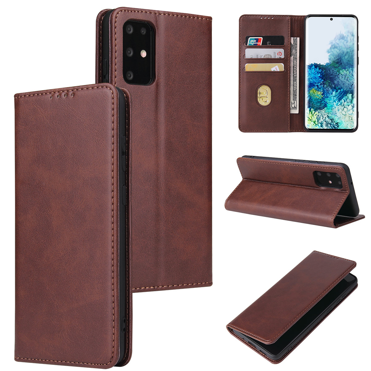 Business Style Auto-absorbed Leather Wallet Mobile Phone Case for Samsung Galaxy S20 4G/S20 5G - Coffee