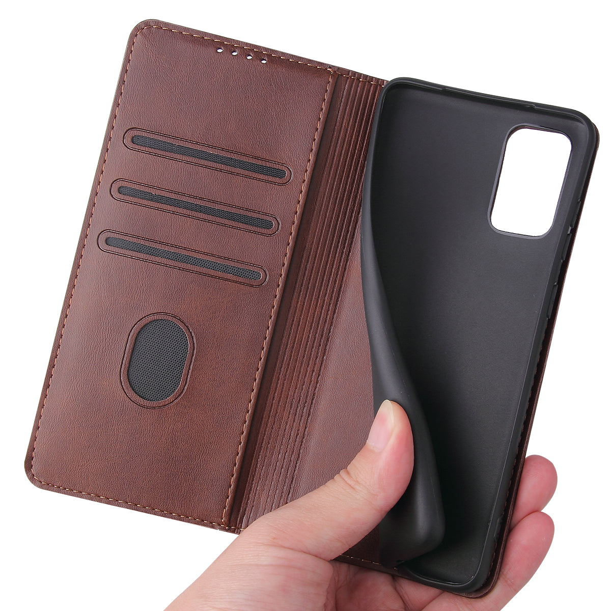 Business Style Auto-absorbed Leather Wallet Mobile Phone Case for Samsung Galaxy S20 4G/S20 5G - Coffee