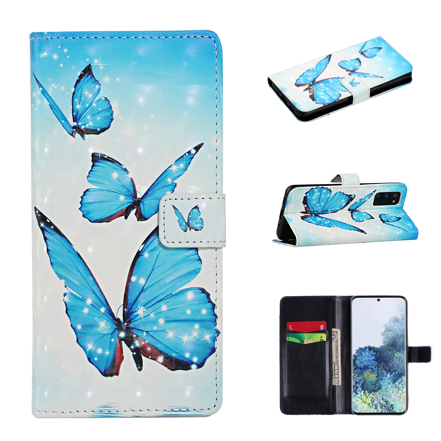 Light Spot Decor Pattern Printing Wallet Leather Mobile Cover for Samsung Galaxy S20 - Butterfly