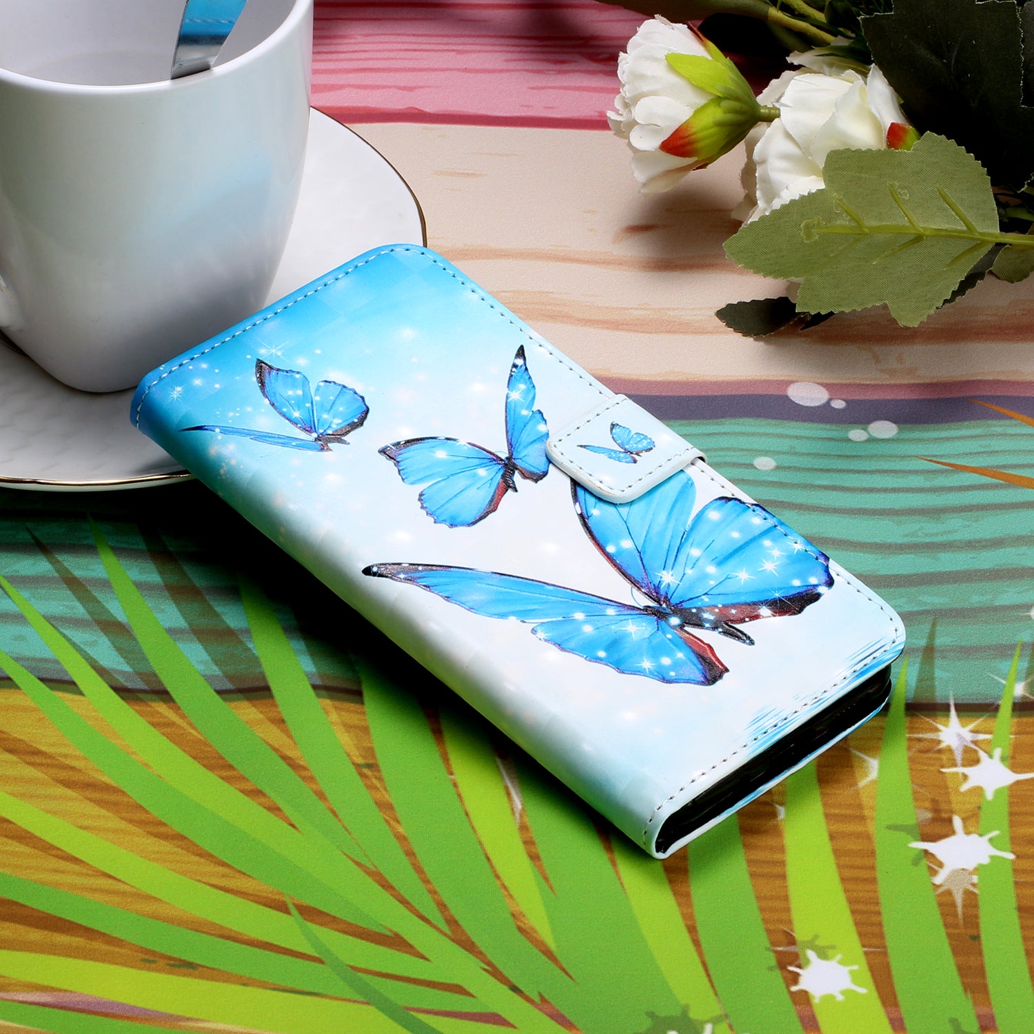 Light Spot Decor Pattern Printing Wallet Leather Mobile Cover for Samsung Galaxy S20 - Butterfly