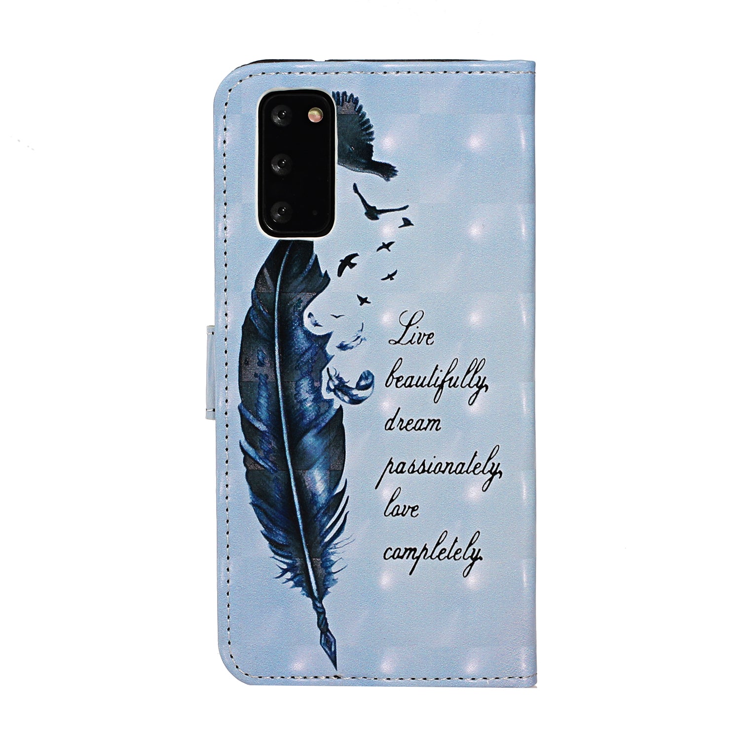 Light Spot Decor Pattern Printing Wallet Leather Mobile Cover for Samsung Galaxy S20 - Feather and Bird