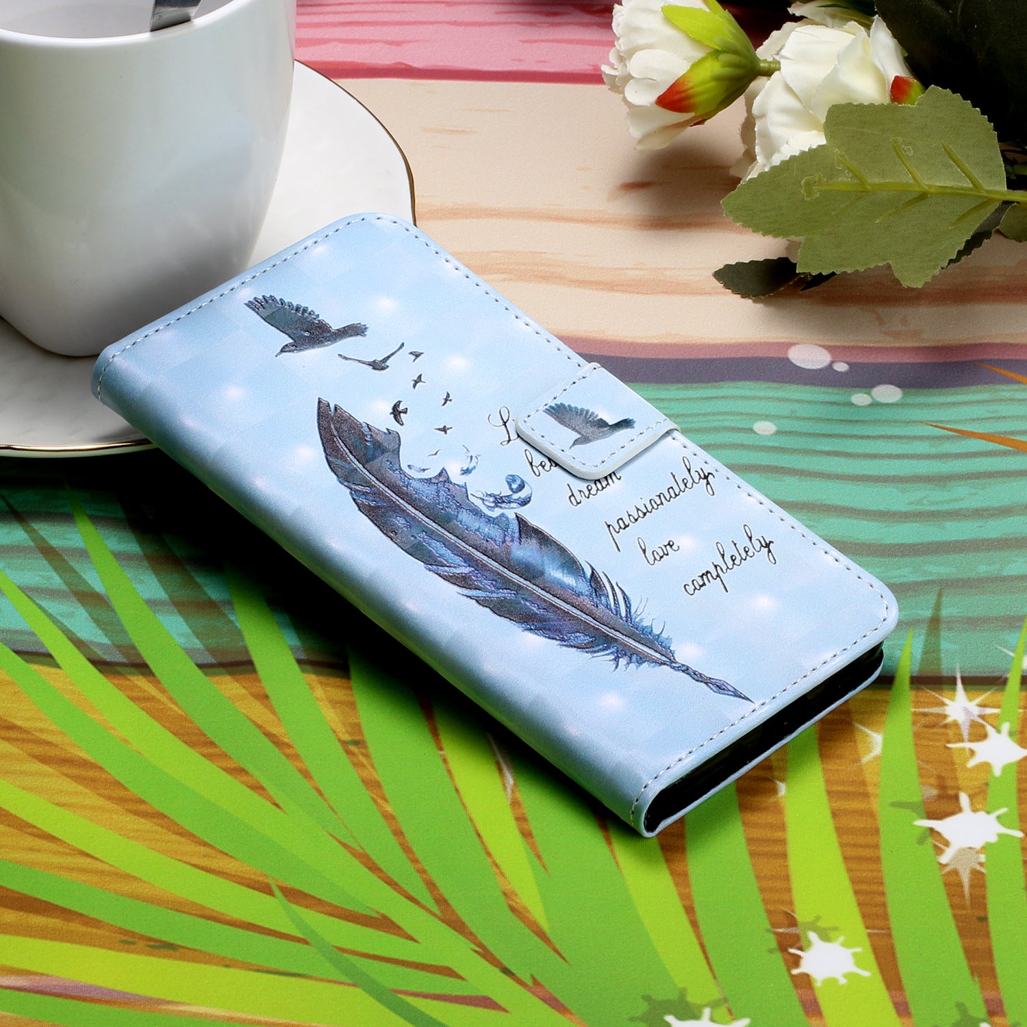 Light Spot Decor Pattern Printing Wallet Leather Mobile Cover for Samsung Galaxy S20 - Feather and Bird