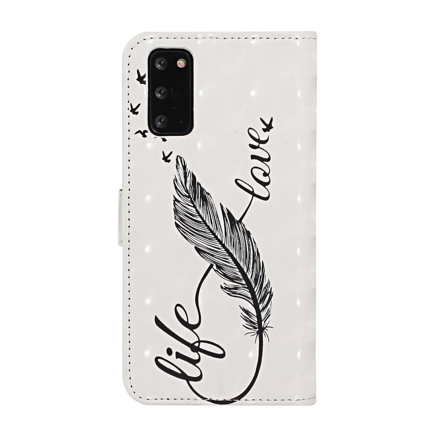 Light Spot Decor Pattern Printing Wallet Leather Mobile Cover for Samsung Galaxy S20 - Feather