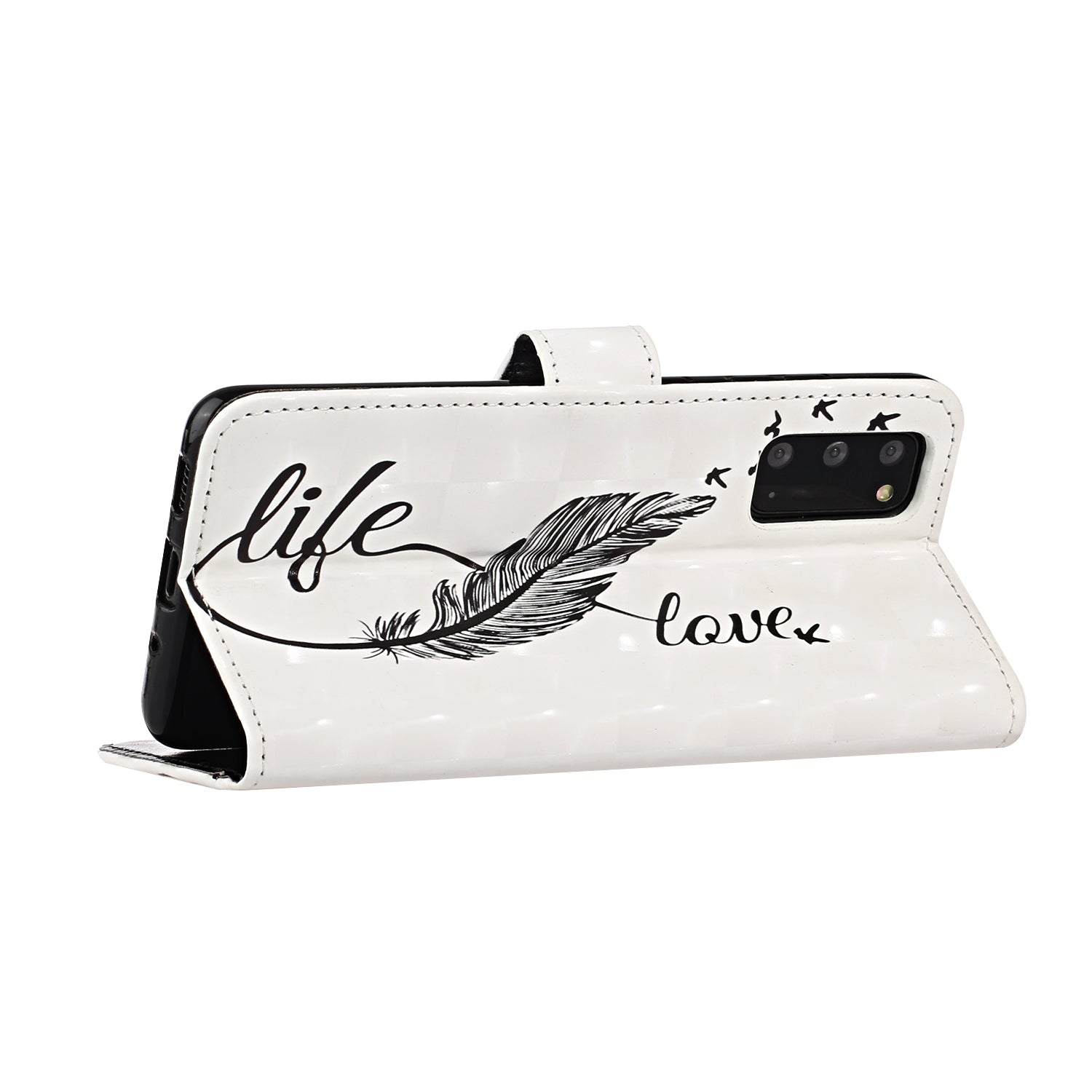 Light Spot Decor Pattern Printing Wallet Leather Mobile Cover for Samsung Galaxy S20 - Feather