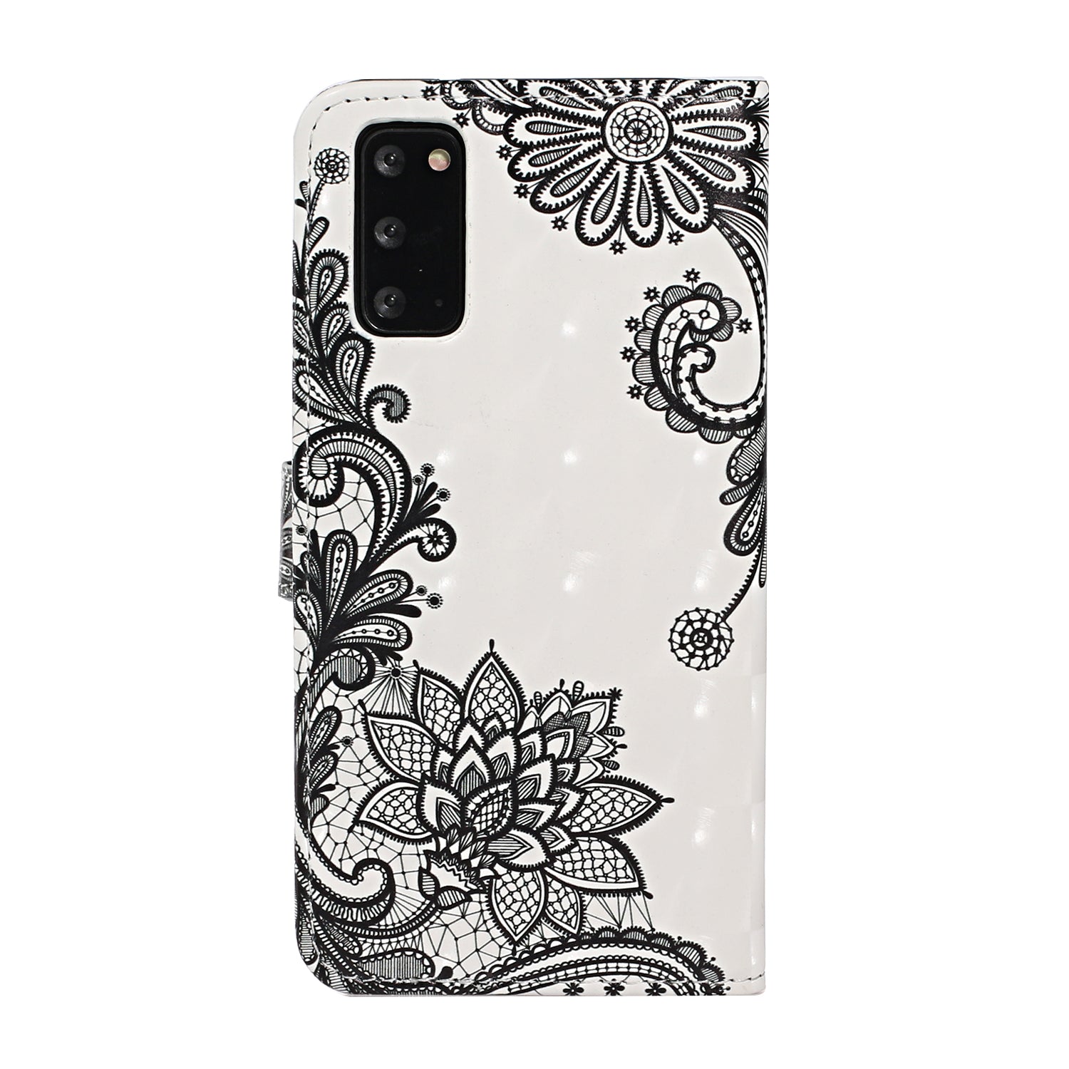 Light Spot Decor Pattern Printing Wallet Leather Mobile Cover for Samsung Galaxy S20 - Lace Flower