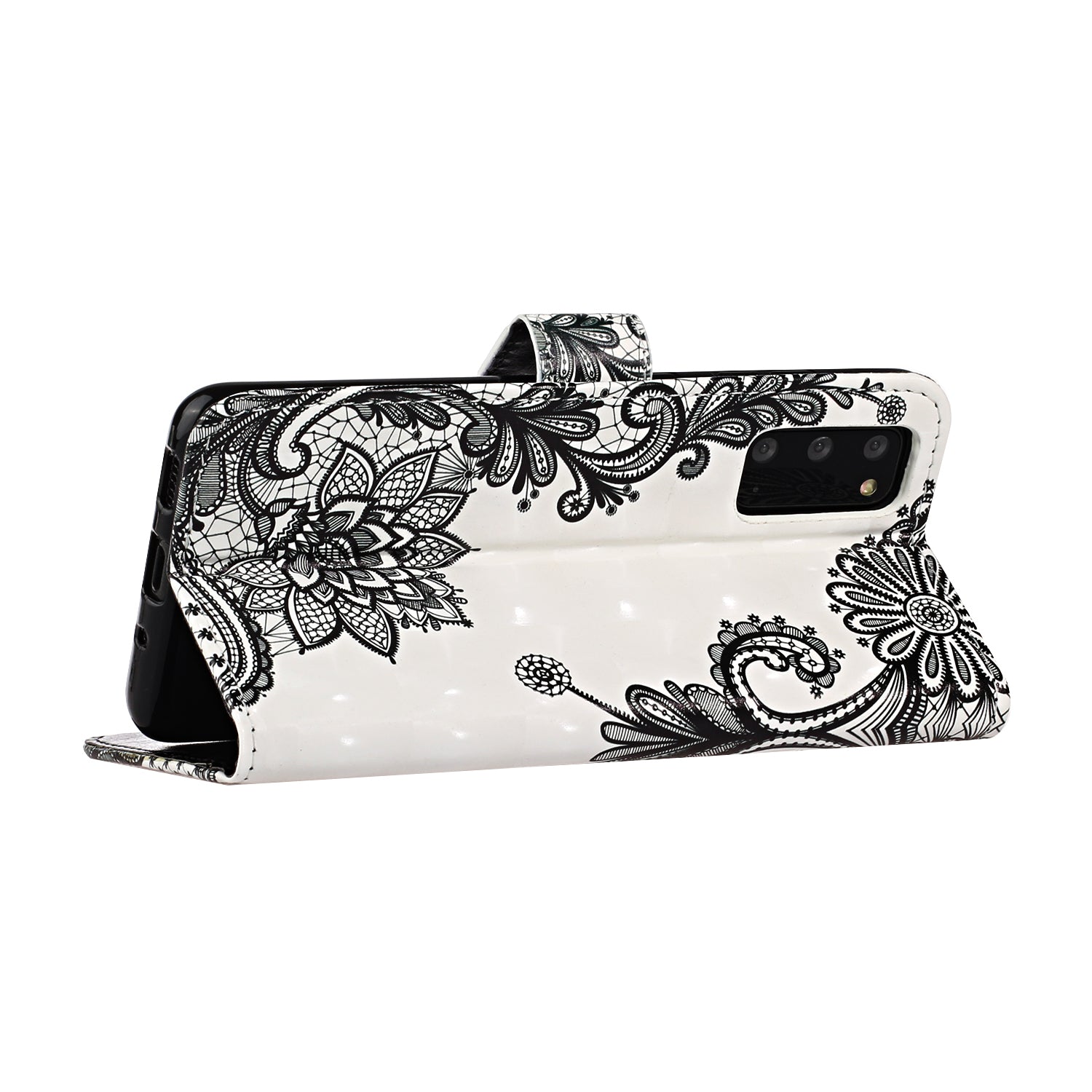 Light Spot Decor Pattern Printing Wallet Leather Mobile Cover for Samsung Galaxy S20 - Lace Flower