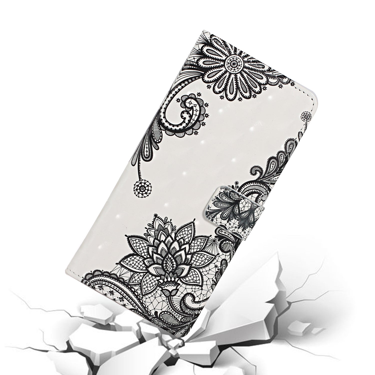 Light Spot Decor Pattern Printing Wallet Leather Mobile Cover for Samsung Galaxy S20 - Lace Flower