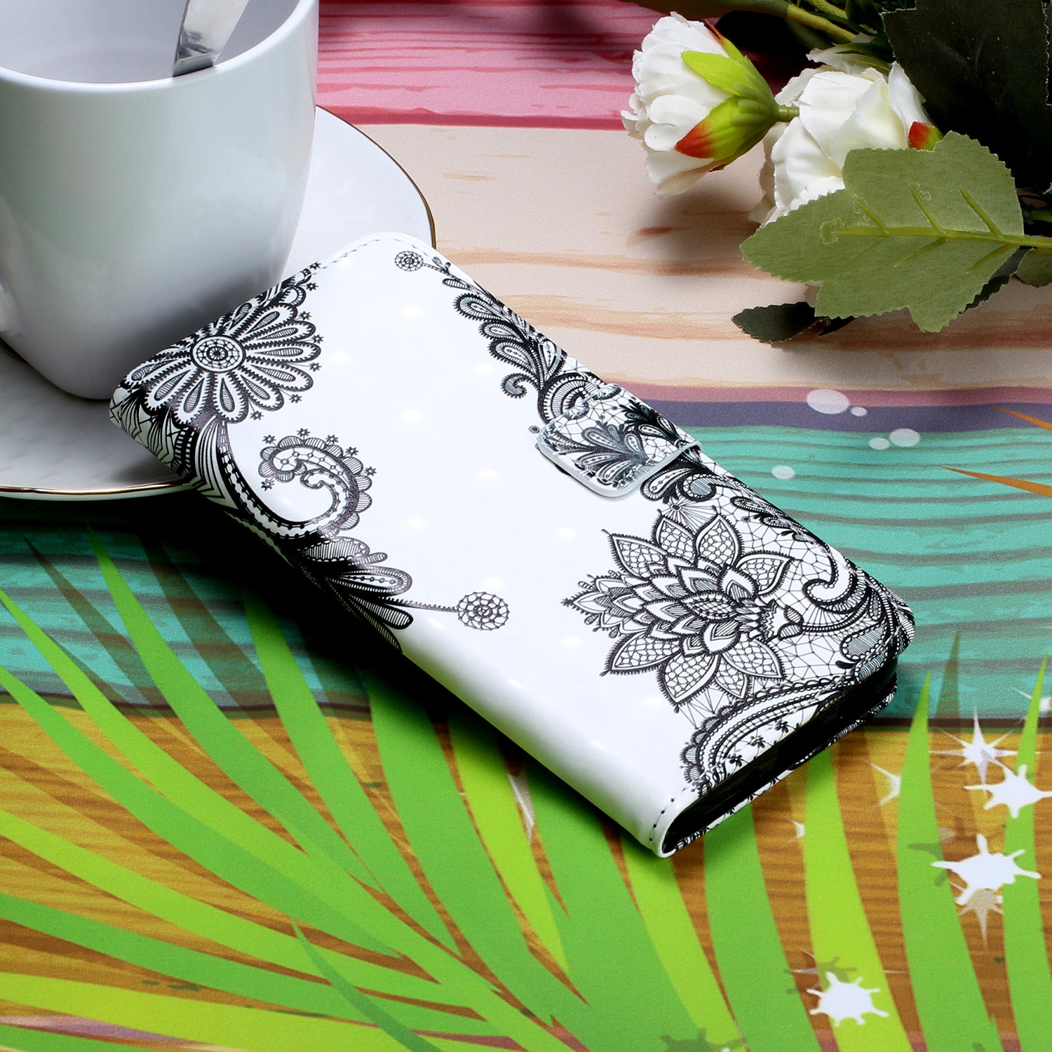 Light Spot Decor Pattern Printing Wallet Leather Mobile Cover for Samsung Galaxy S20 - Lace Flower