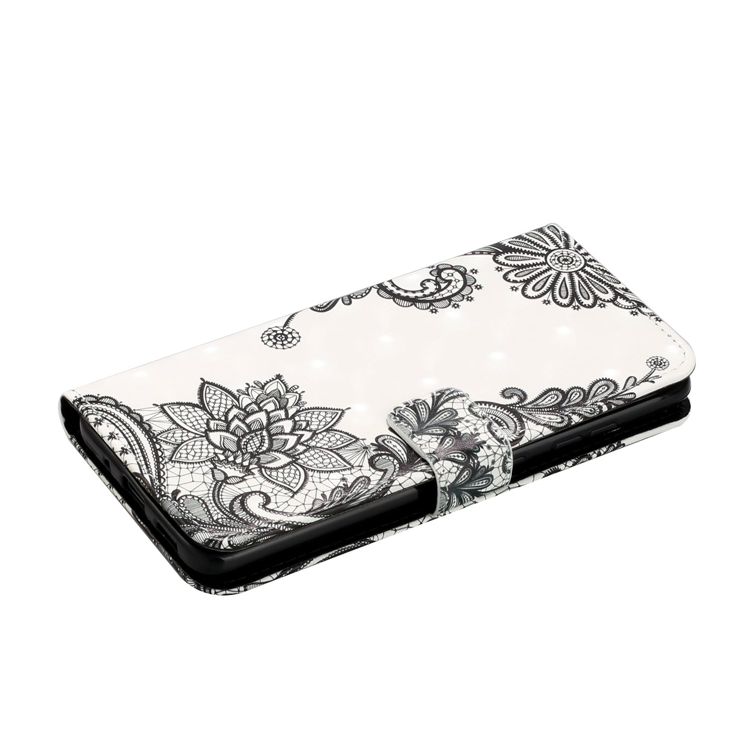 Light Spot Decor Pattern Printing Wallet Leather Mobile Case for Samsung Galaxy S20 Plus - Lace Flower