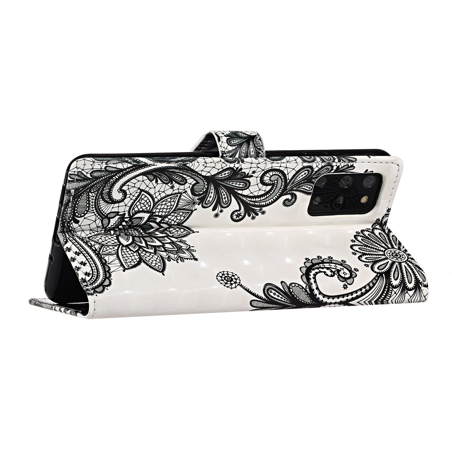 Light Spot Decor Pattern Printing Wallet Leather Mobile Case for Samsung Galaxy S20 Plus - Lace Flower