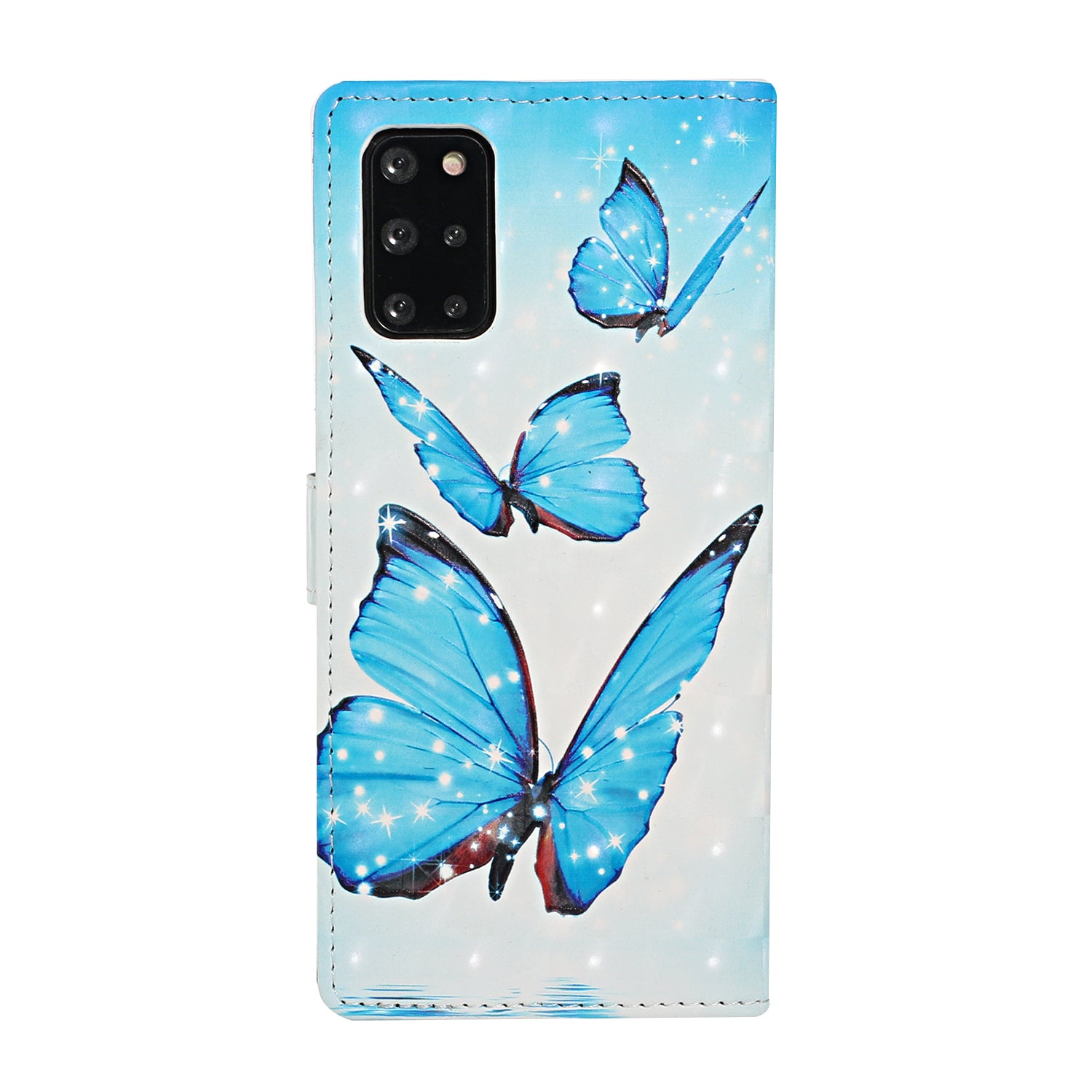 Light Spot Decor Pattern Printing Wallet Leather Mobile Case for Samsung Galaxy S20 Plus - Blue Butterfly