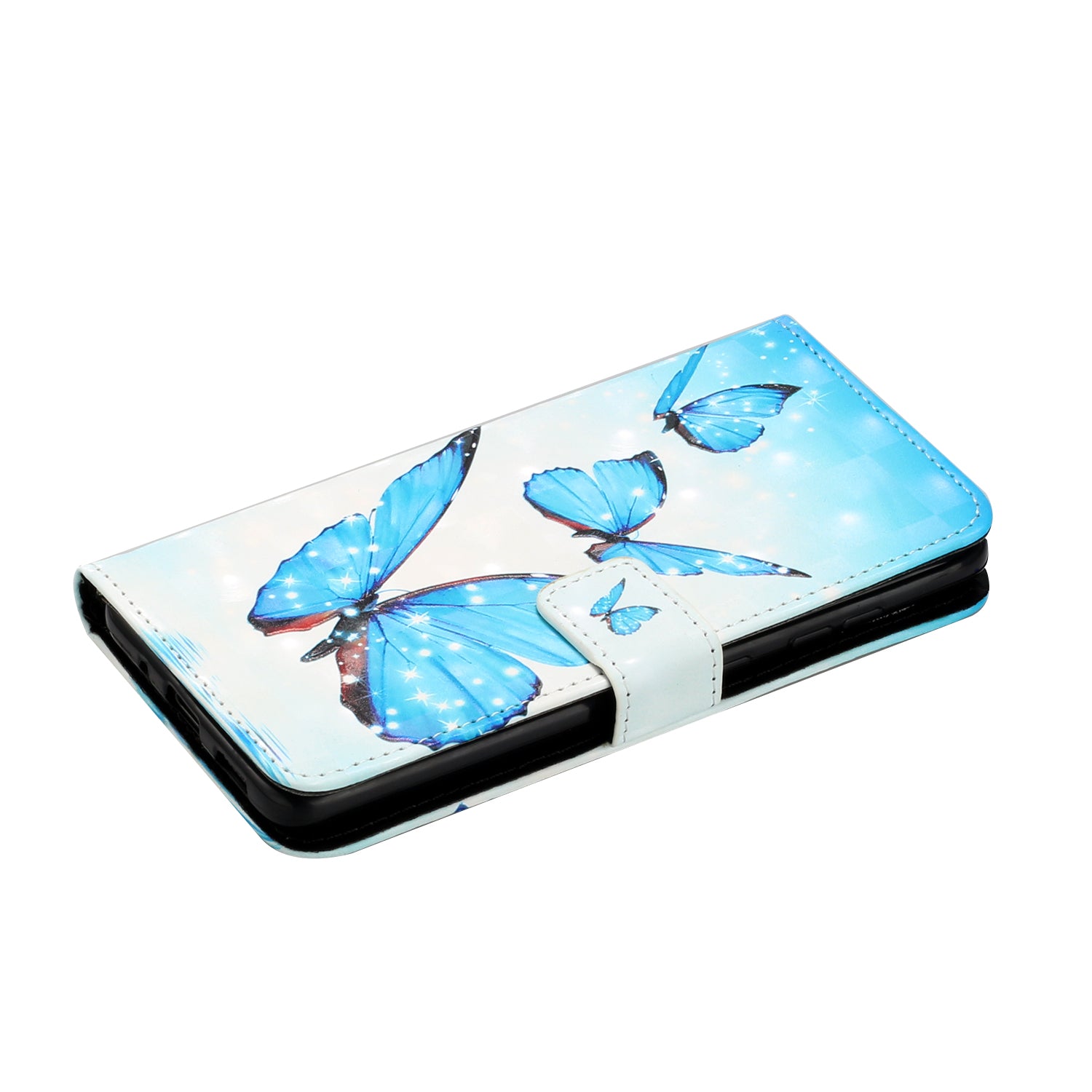 Light Spot Decor Pattern Printing Wallet Leather Mobile Case for Samsung Galaxy S20 Plus - Blue Butterfly