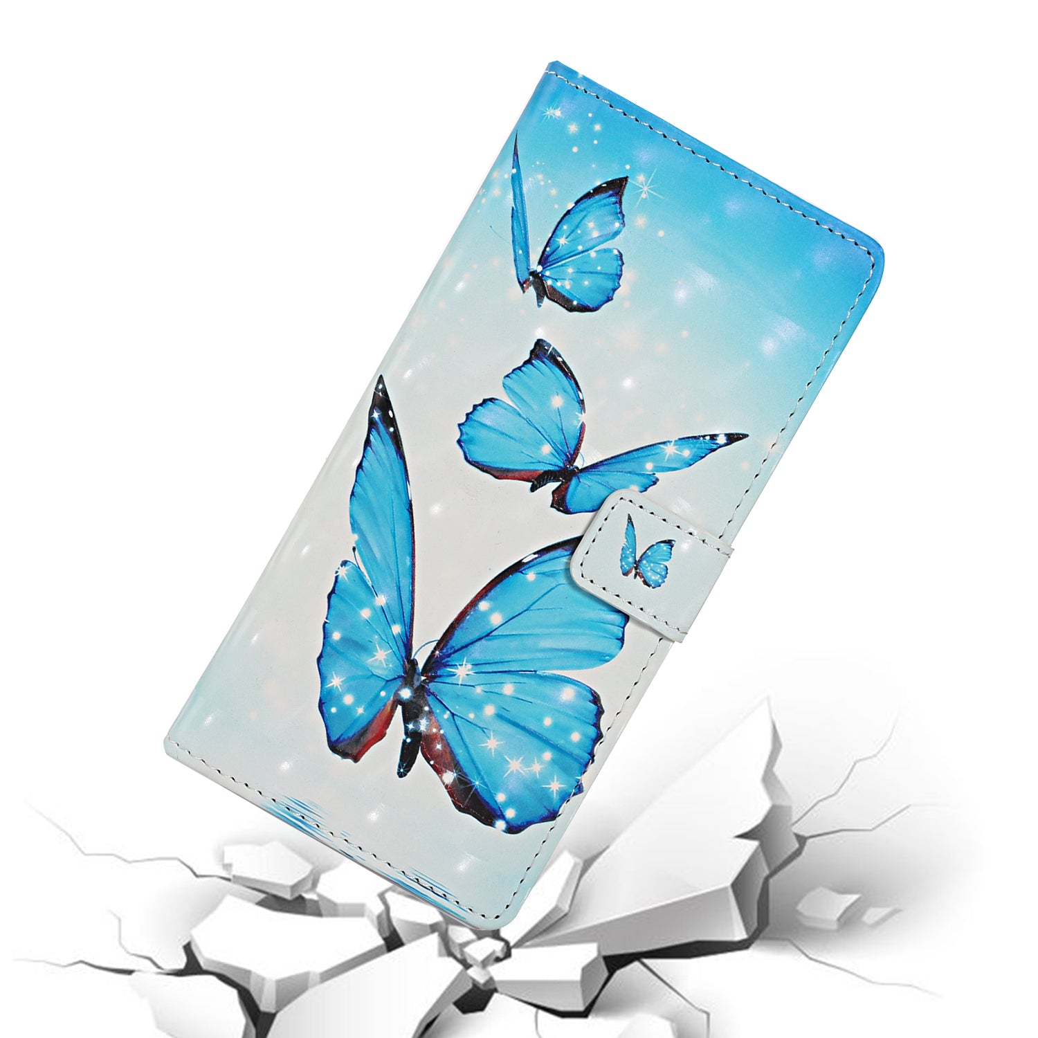 Light Spot Decor Pattern Printing Wallet Leather Mobile Case for Samsung Galaxy S20 Plus - Blue Butterfly