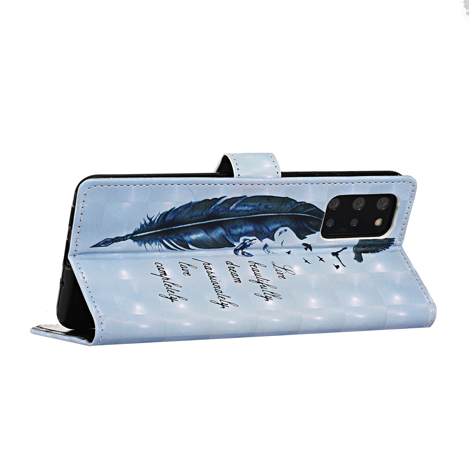 Light Spot Decor Pattern Printing Wallet Leather Mobile Case for Samsung Galaxy S20 Plus - Feather and Birds