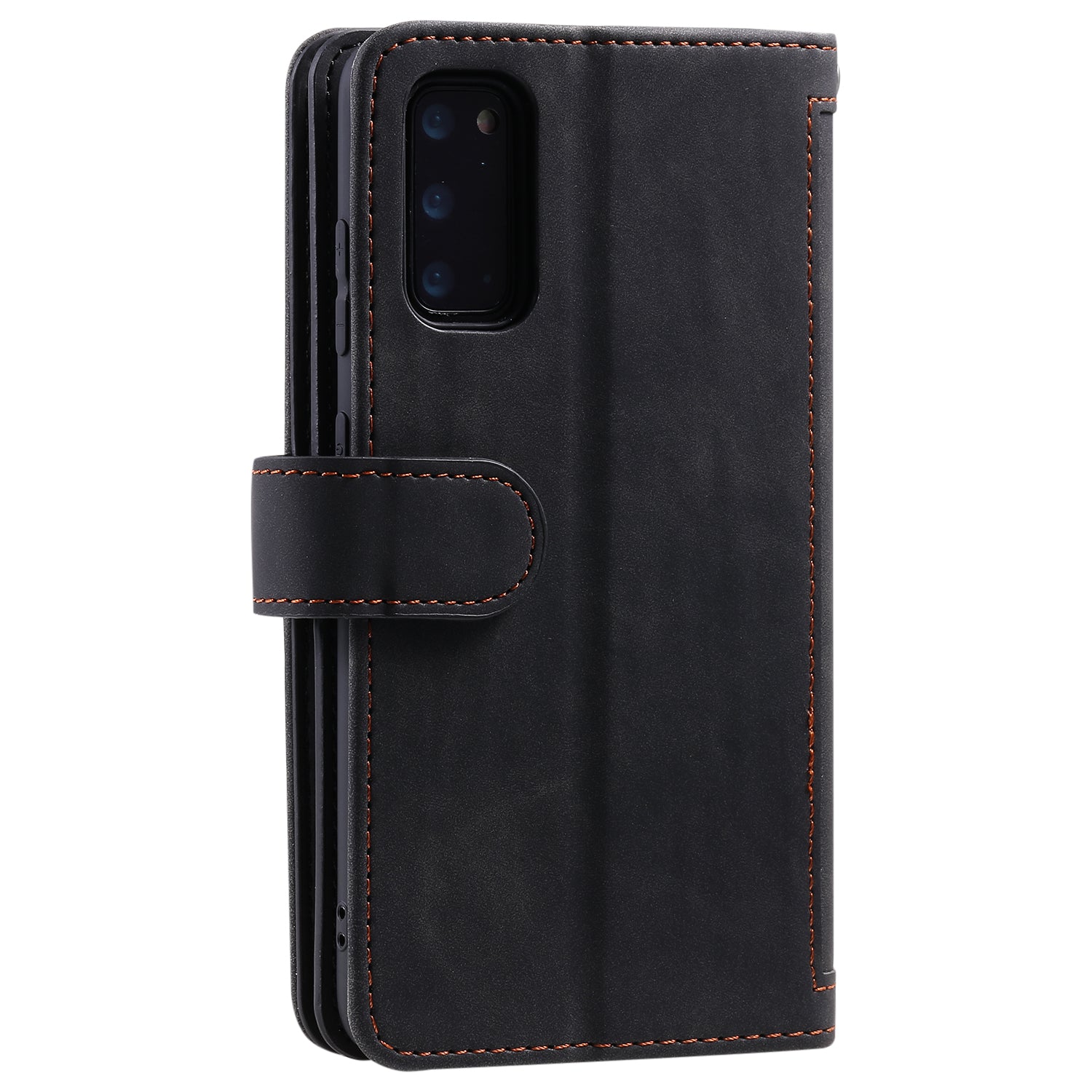 Zipper Pocket Wallet Stand Flip Leather Cell Phone Cover Casing for Samsung Galaxy S20 Plus/S20 Plus 5G  - Black