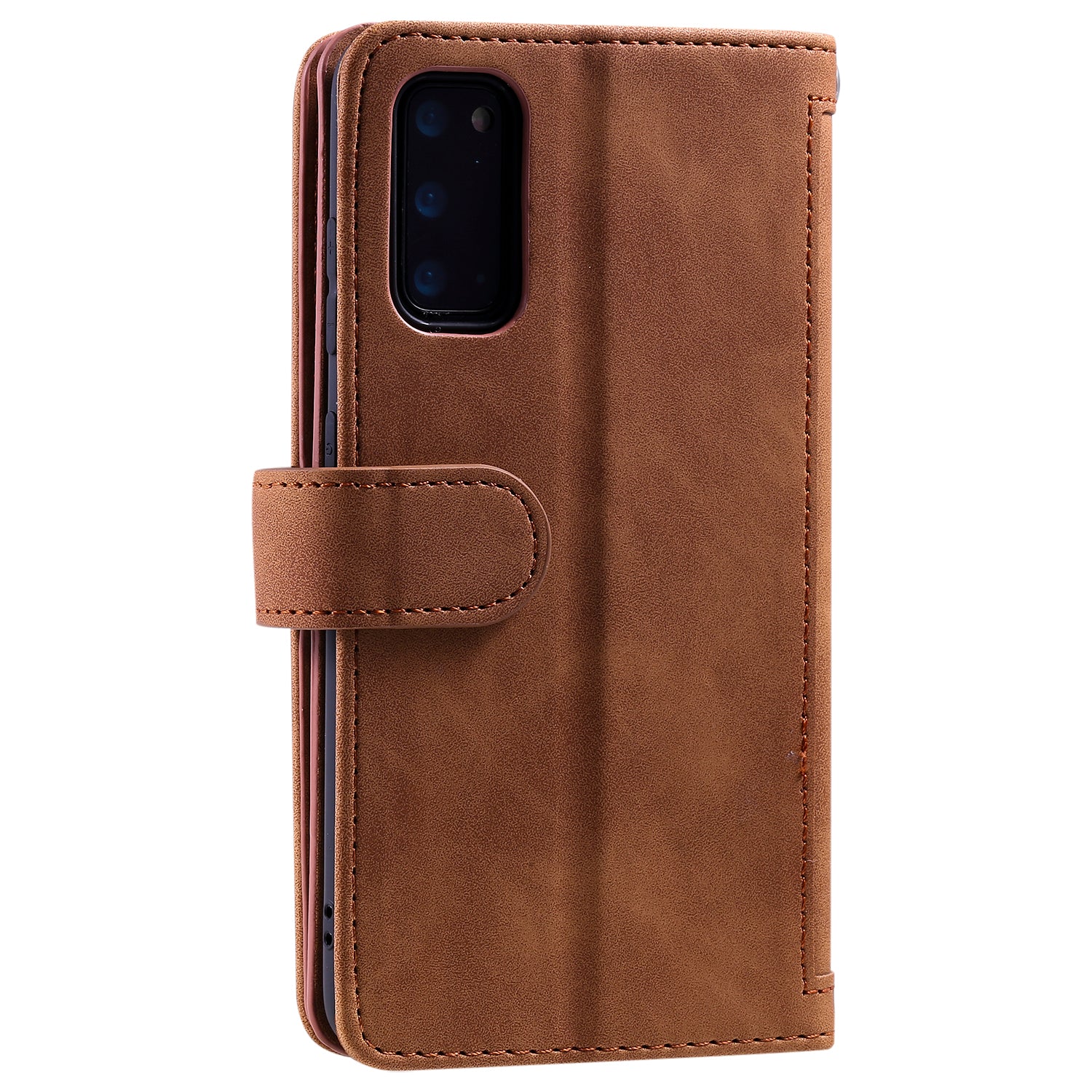 Zipper Pocket Wallet Stand Flip Leather Cell Phone Cover Casing for Samsung Galaxy S20 Plus/S20 Plus 5G  - Brown